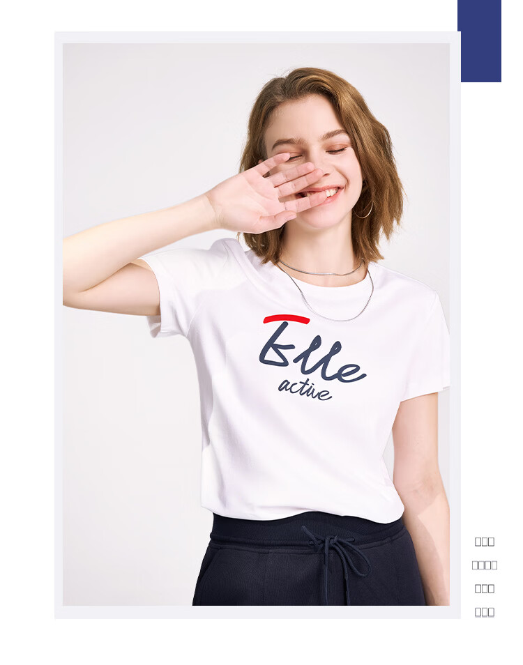 ELLE ACTIVE Fashion Versatile Antibacterial Short Sleeve T-Shirt Women Slim Fit High Cotton Content Summer New Round Neck Top Navy Blue XL 12