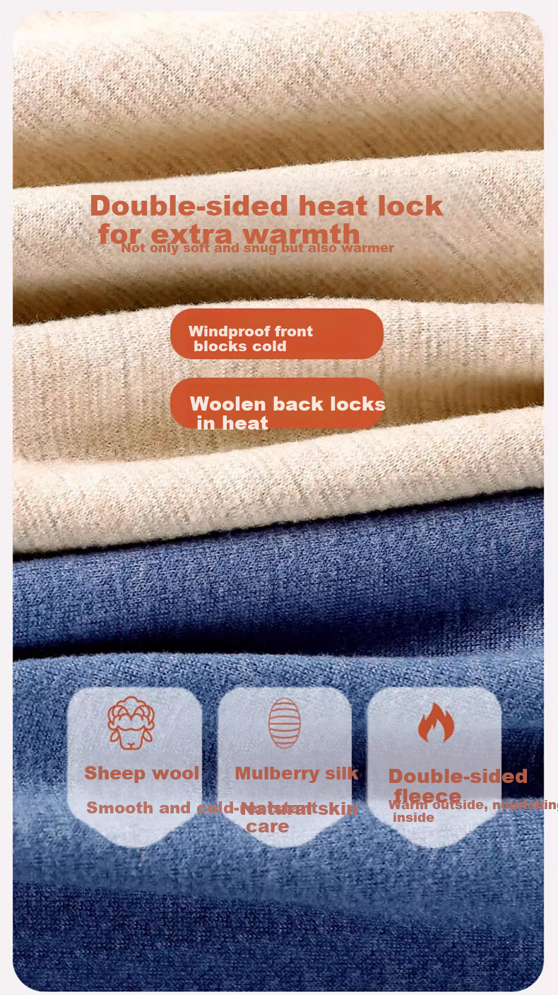 LangSha Mid-Neck Wool and Silk Thermal Underwear Set for Men 26 Autumn Winter New 7A Antibacterial Fleece Lined Heating Top and Bottom Set 8