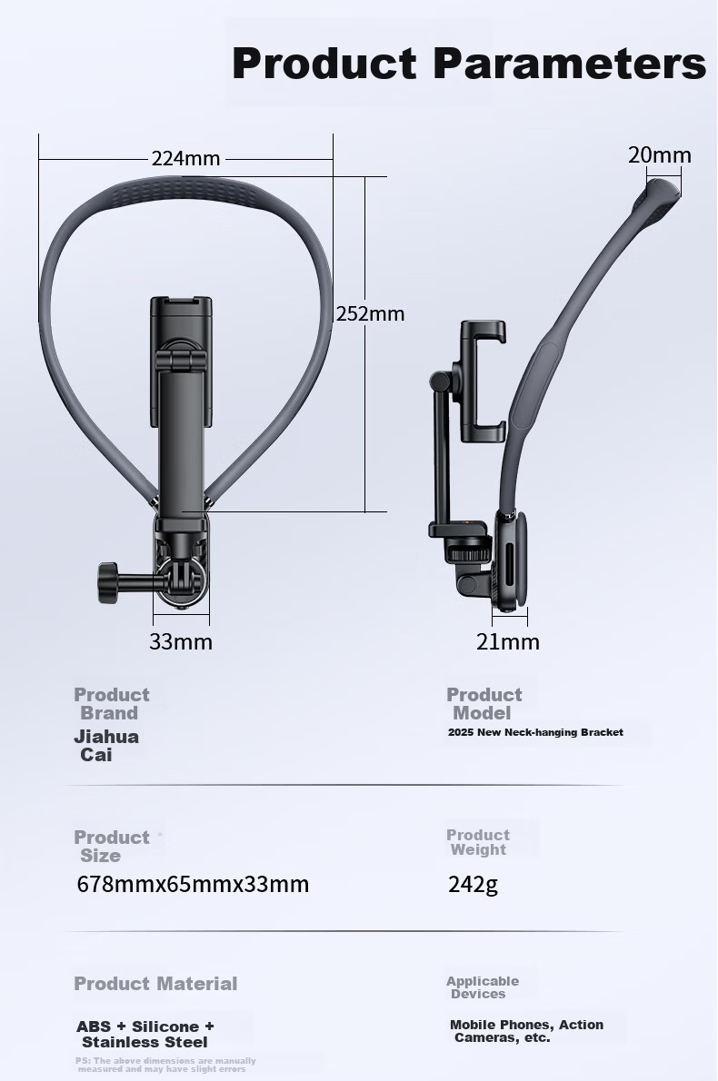JIAHUACAI Neck Mount Bracket First-Person POV Chest-Mounted Vlog Live Outdoor Fishing Cycling Stabilizer Compatible with GoPro 13 12 DJI Pocket 3 Action 5 Pro 9