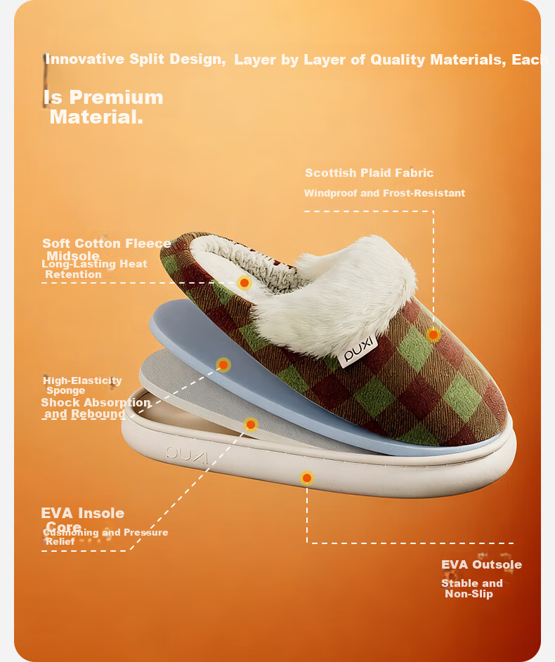 Puxi Winter Men's Plaid Vintage Warm Home Thick Sole Cotton Slippers Indoor Silent Peacock Green Size 44-45 1