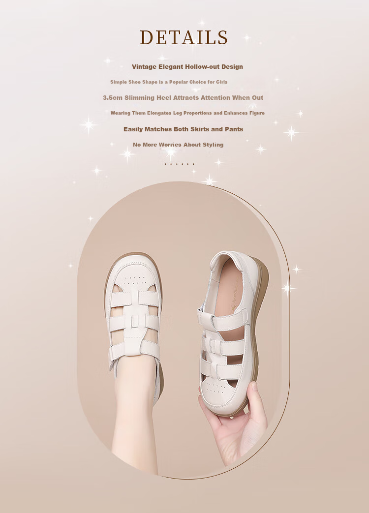 Red Dragonfly Women's Beach Open-Toe Leather Sandals Soft Sole Casual Flat Versatile Shoes WTB251721 Off-White Size 35 1