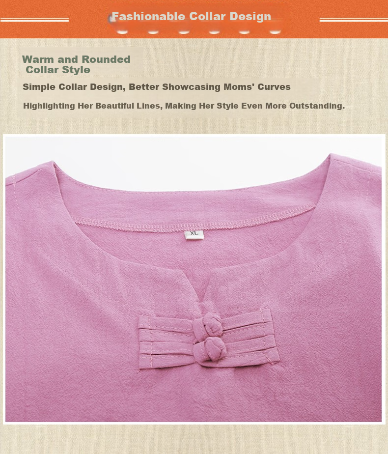 Hengyuanxiang Middle-aged Mom Summer Cotton Embroidered Short Sleeve T-shirt Casual Homewear Cotton Linen Women's Clothing for Middle-aged and Elderly 6
