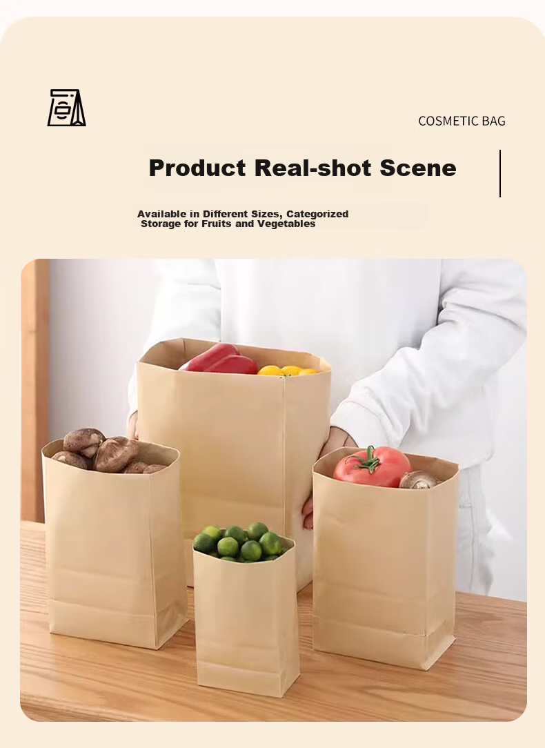 40,000km Thickened Food-Grade Kraft Paper Bag Refrigerator Fruit and Vegetable Storage Bag Bread Oil-Resistant Waterproof Packaging Paper Bag 6