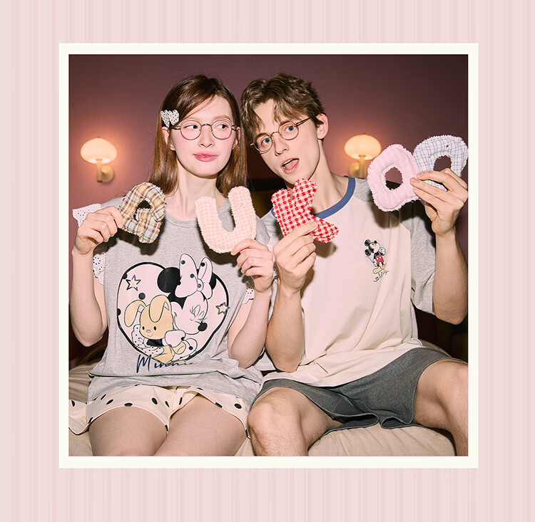 Gukoo Couples Pajamas Women's 2026 New Summer Disney Collaboration Cotton Pajamas Men's Homewear Light Gray S 18