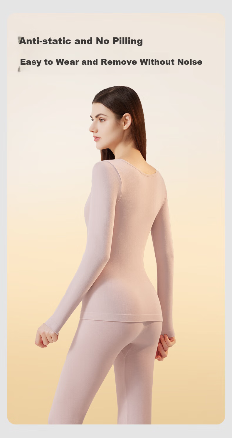 GUJIN Women's Thermal Underwear Set Thin Autumn Top and Bottom with Merino Wool Slim Fit Lace White 3