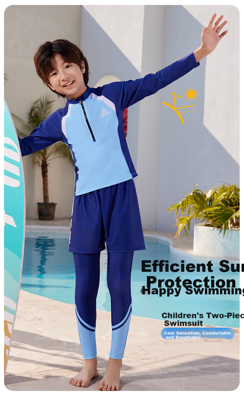 PEAK Kids Boys Two-Piece Long Sleeve Swimsuit Swimming Trunks Youth Teen Thermal Swimwear Set 150 9