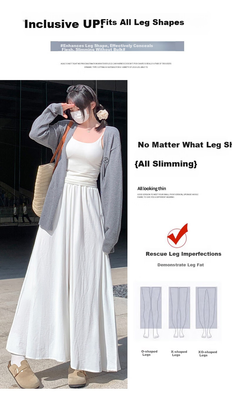 LangSha Women's Summer Skirt Pants, New Style for Petite Figures, Ice Silk Wide-Leg Pants, Loose-Fitting Slimming Casual Pants, Thin Draping Hip-Covering Trousers 8