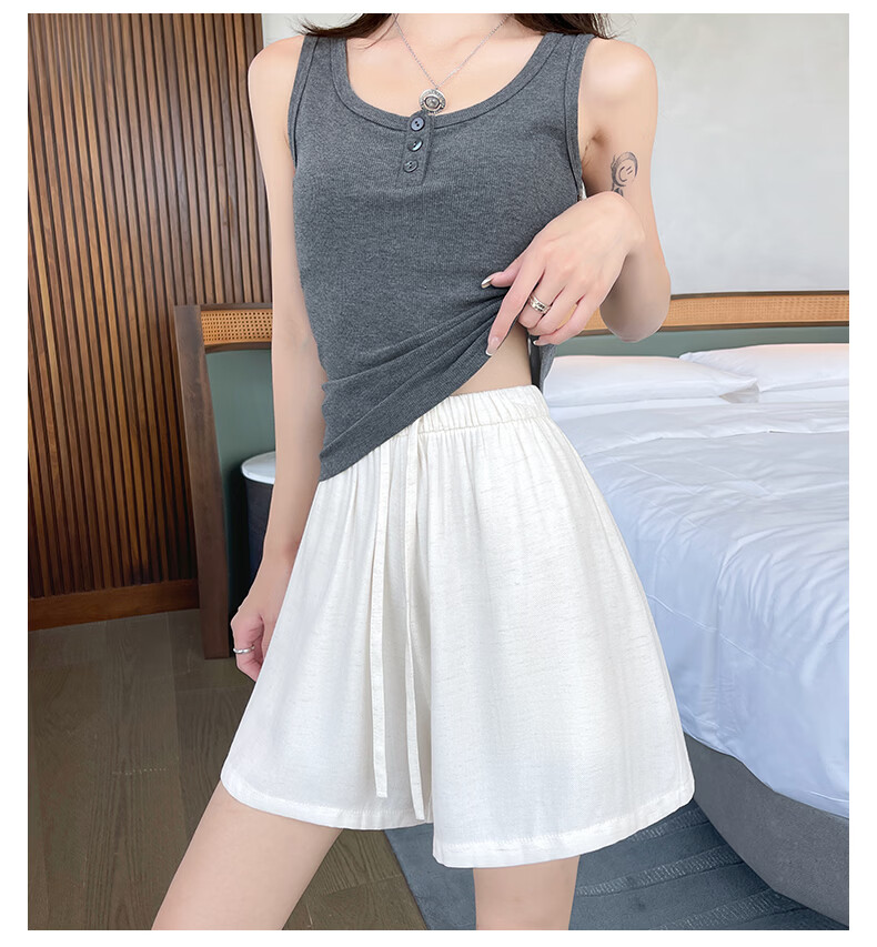 Langsha Women's Linen Summer Shorts High Waist Breathable Loose Casual Wide Leg Knee-Length Shorts 16