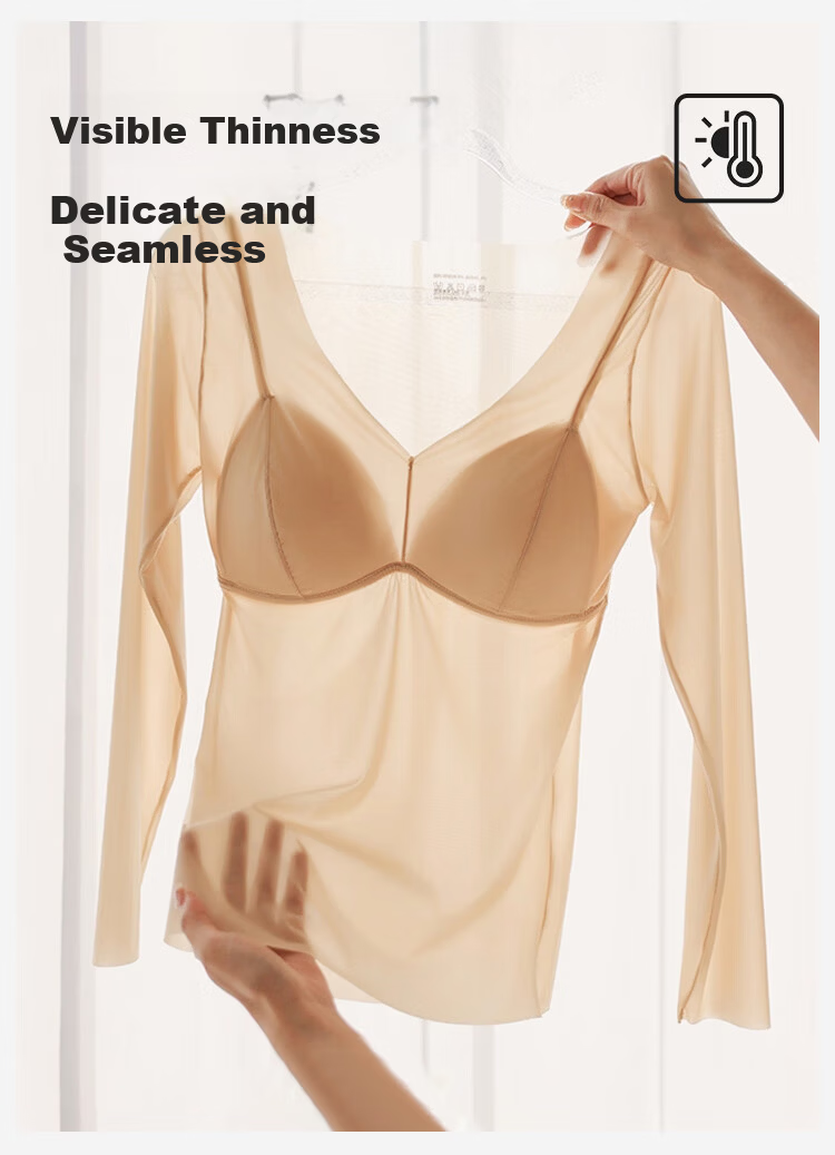 Urban Beauty Women's Thermal Underwear Bra-Free Ultra-Thin Facial Mask Skin Base Layer Constant Temperature Quick Warmth Padded Base Shirt 1
