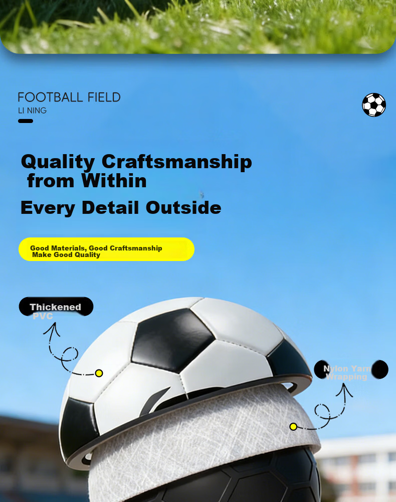 Li-Ning Football Size 5 Match Training Standard Ball Durable Adult and Student Soccer Ball for Primary and Middle School Exams 6