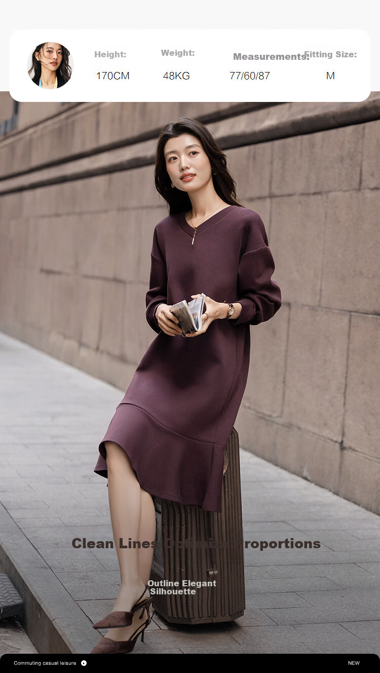 Demana [Comfort Elastic Air Layer] Spring Elegant V-Neck Mermaid Ruffle Loose Petite Women's Dress 4