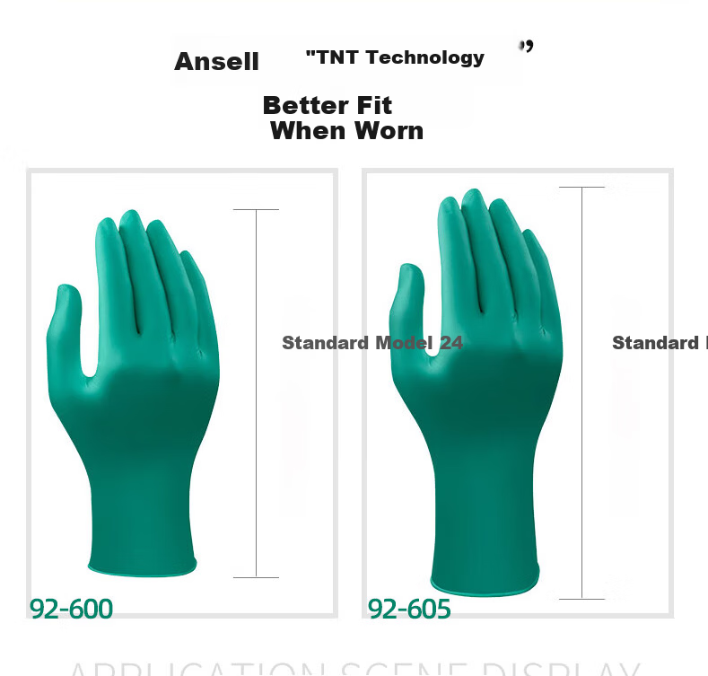Ansell Disposable Nitrile Rubber Gloves Chemical Resistant Oil Resistant Acid and Alkali Resistant Laboratory Thickened Non-slip Wear-resistant Gloves 92-600 (100 pcs/box) S 7
