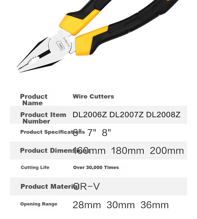 Deli Tool Chrome Vanadium Steel Pliers 8 Inch DL2008Z (New and Old Versions, Random Delivery) 8