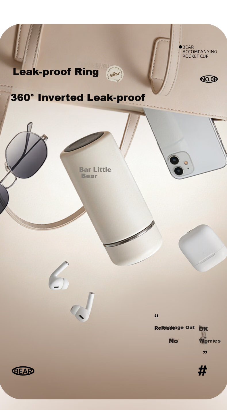Bear Insulated Pocket Mug 316L Stainless Steel Portable Water Bottle Gift for Students Children Men Women 240ml 10