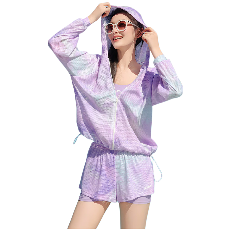 Xtep Women's Long Sleeve Conservative Swimsuit Three-Piece Set Slimming Beach Vacation Swimwear