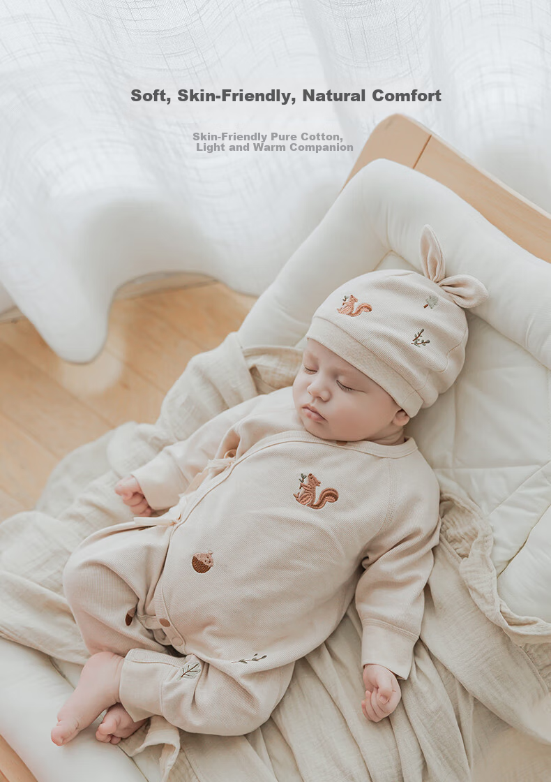 Guaiqi Bear Newborn Pure Cotton One-Piece Spring and Autumn Pajamas Monk Suit Baby Seamless Romper Crawling Suit 2