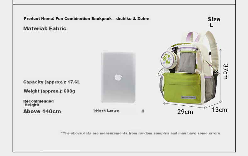 SHUKIKU Zebra Collaboration Lightweight Detachable Backpack for Middle, High School and University Students Zebra Special Collaboration Model L 19