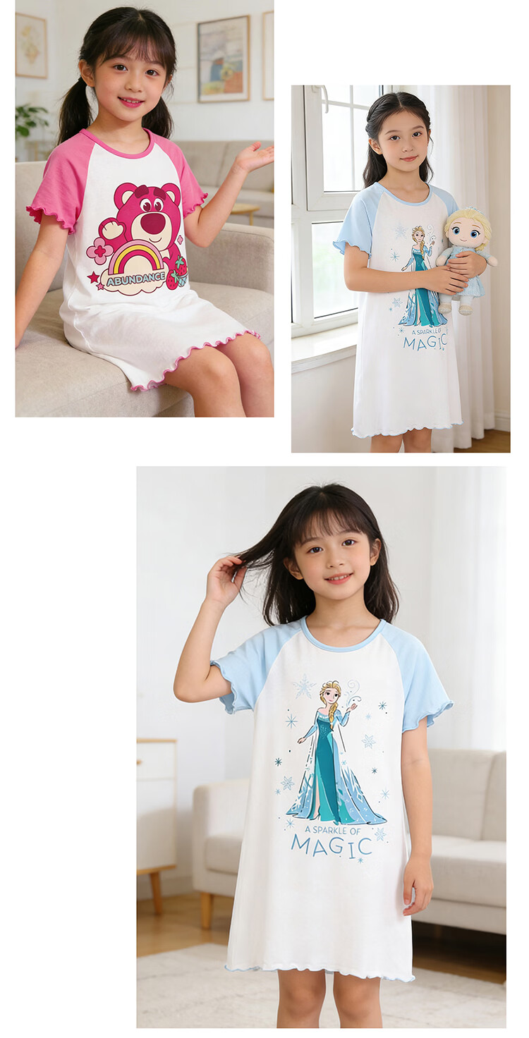 Disney Official Cartoon Summer New Breathable Modal Girls' Princess Home Sleep Dress Strawberry Pattern 12