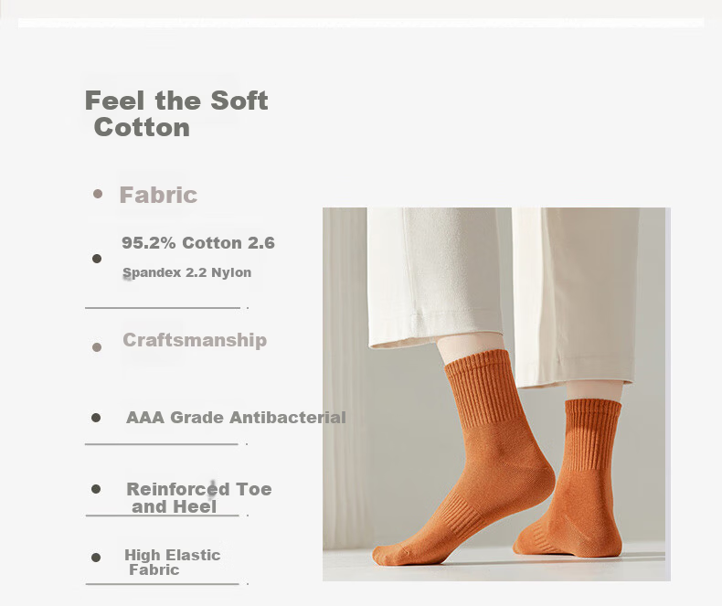 XUEXIMAN Women's 6-Pair Cotton Antibacterial Odor-Resistant Mid-Calf Socks Sweat-Absorbing Breathable Comfortable Solid Color Socks 12