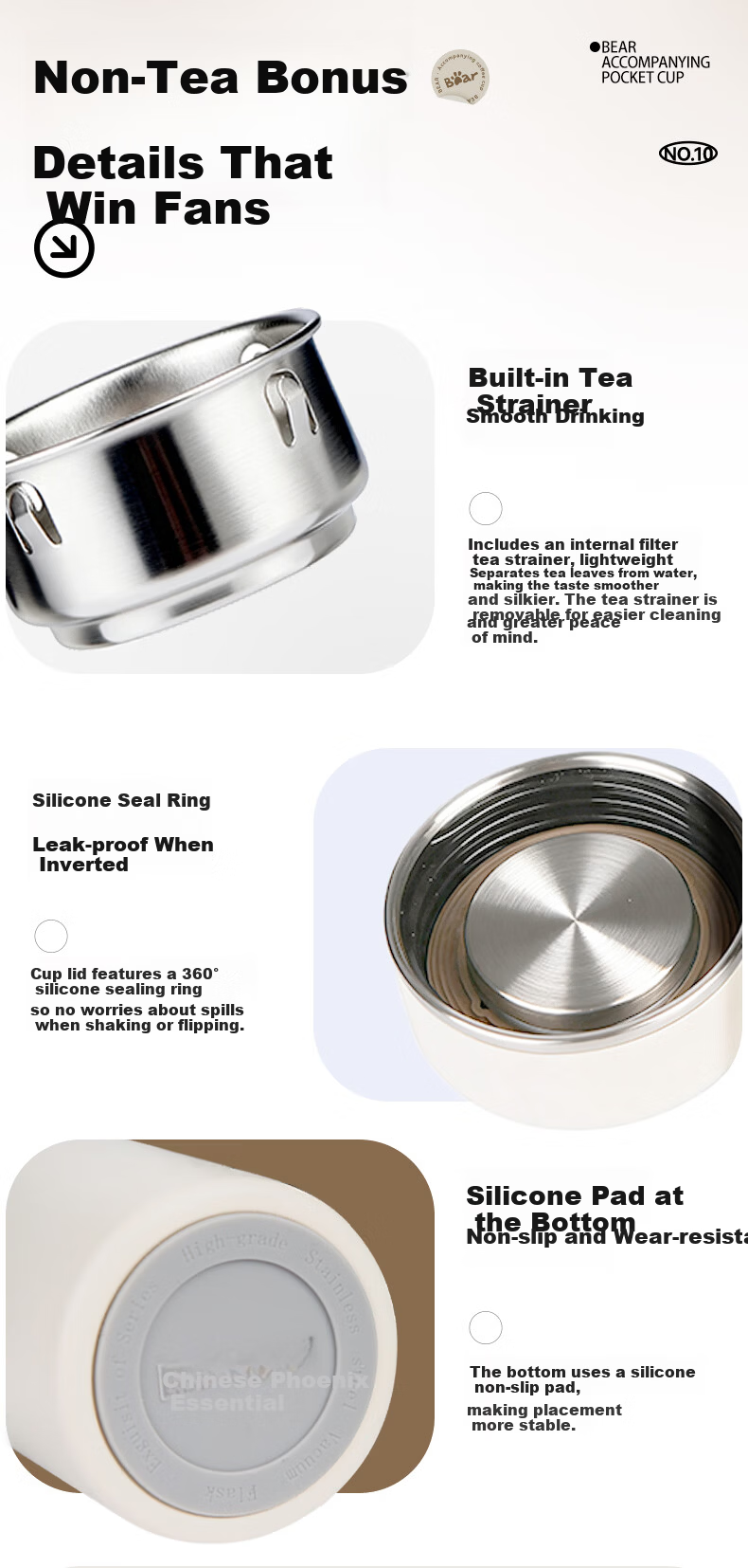 Bear Insulated Pocket Mug 316L Stainless Steel Portable Water Bottle Gift for Students Children Men Women 240ml 12