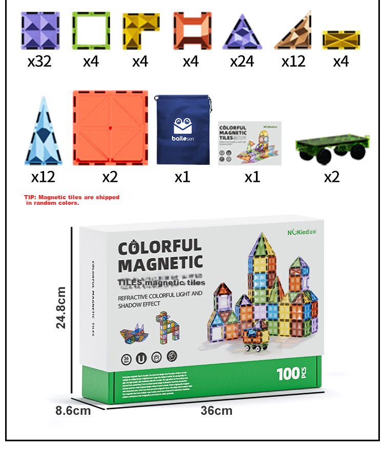 Nukied Children's Magnetic Building Blocks Toy, Colorful Window Star Diamond, Ages 3-6, Strong Magnetic Assembly Blocks, Children's Birthday Gift 9