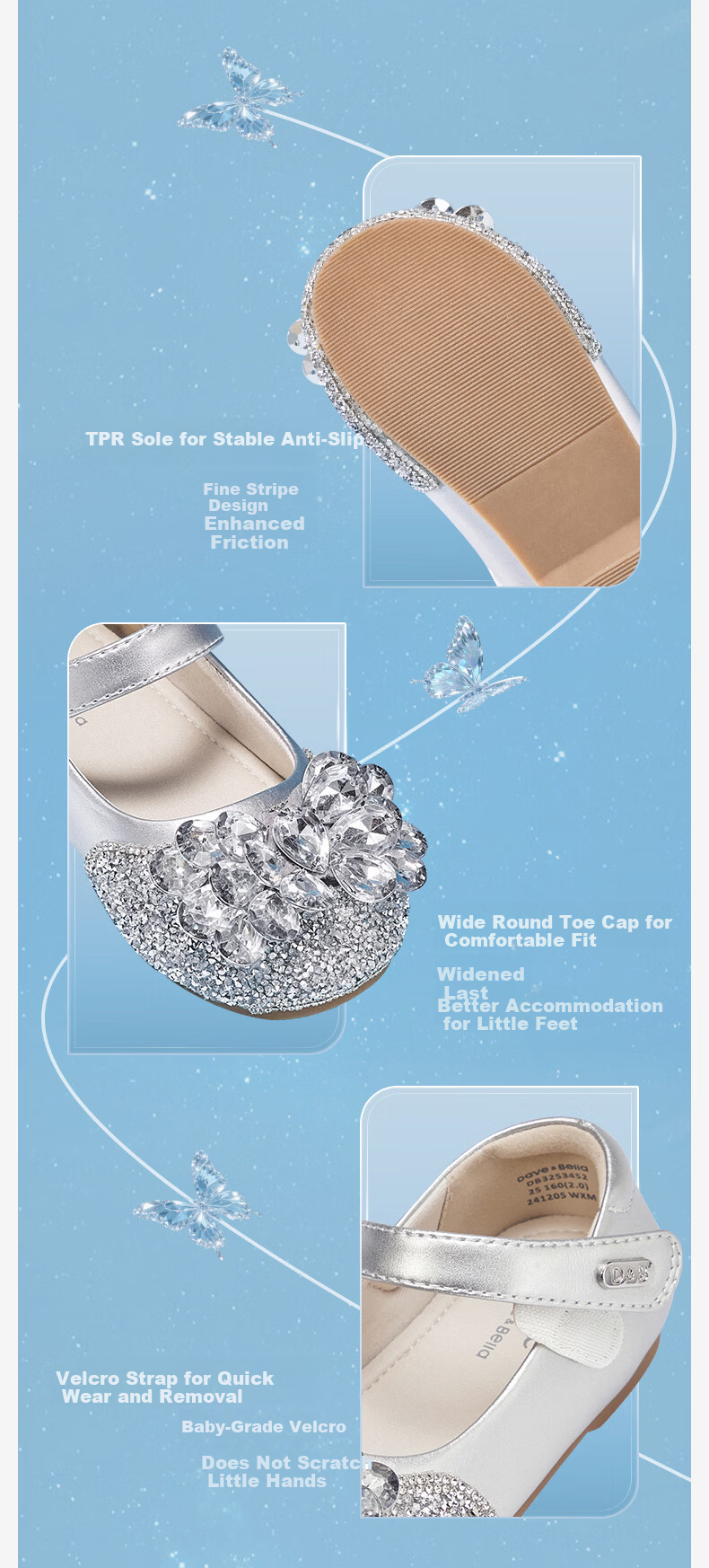 David Bella Kids Crystal Shoes Leather Shoes Sparkling Diamond Autumn Girls Baby Princess Mary Jane Sandals 5