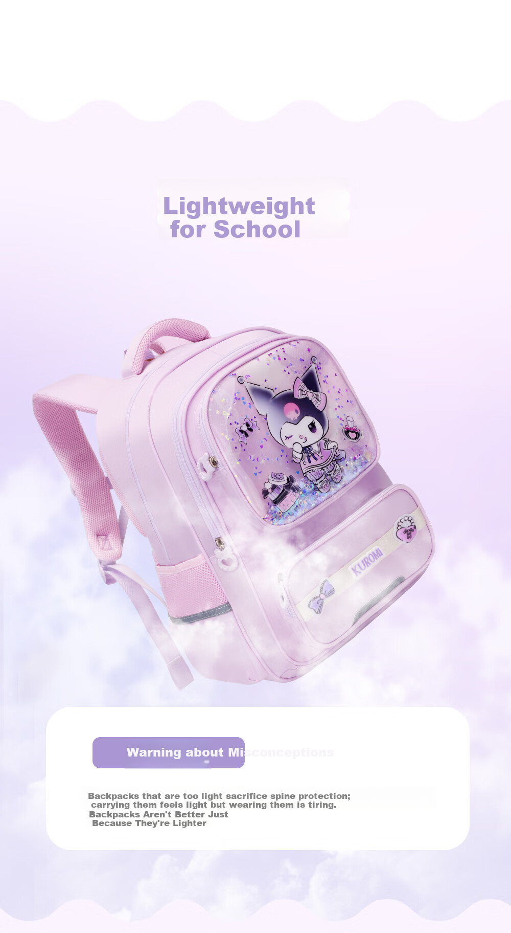 Sunshine 8 O'clock Sanrio My Melody Children's Backpack Primary School Student Boys Girls Ergonomic Lightweight Grade 4-6 Shoulder Bag 5