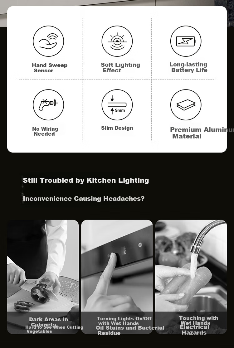 BULL Hand Wave Sensor Cabinet Light Wardrobe Light Wine Cabinet MC-C1R5B-ES Hand Sweep Sensor Magnetic 40CM 5700K 2