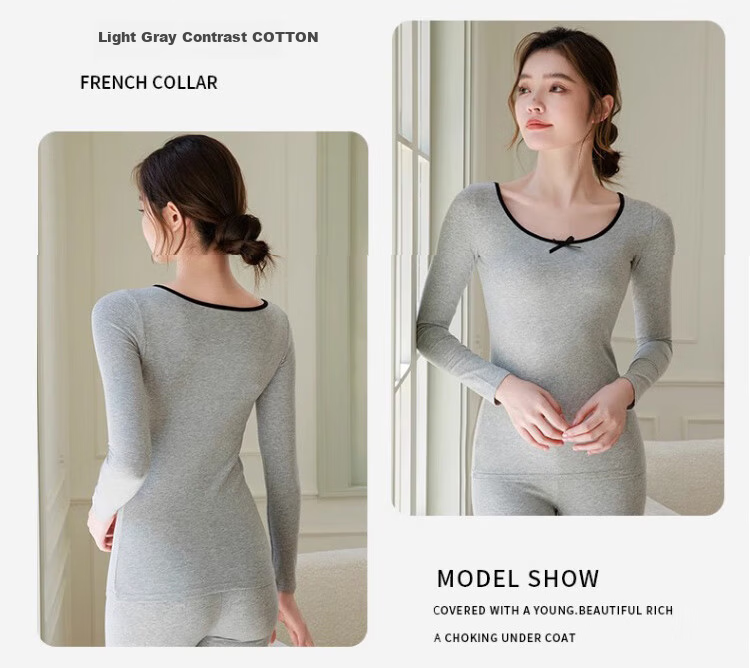 Tingmei Pure Cotton Thermal Underwear Set for Women Autumn Winter Long Johns Cotton Sweater Base Layer Antibacterial 7
