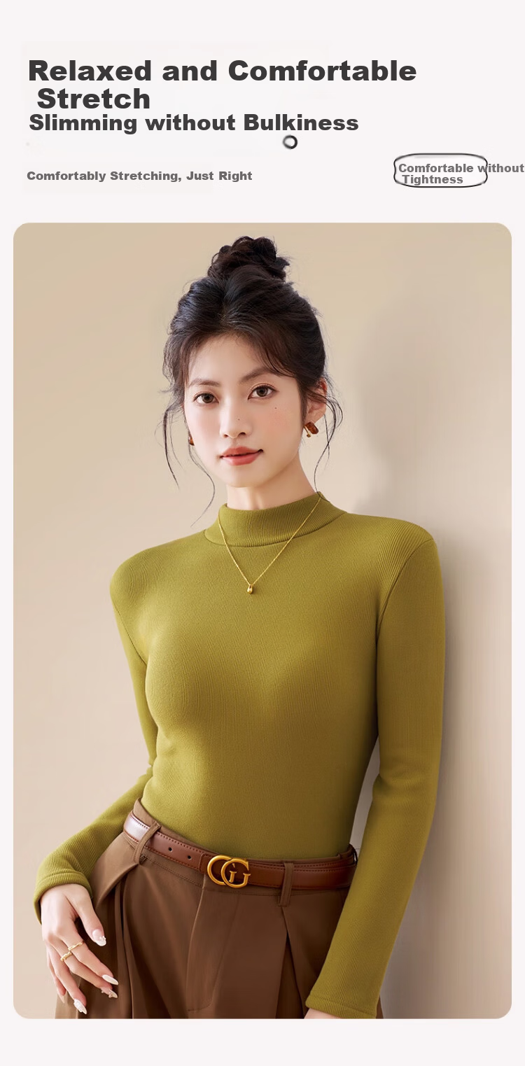 Caiyue Fleece-Lined Thickened Base Shirt Women's Lamb Wool Half Turtleneck Thermal Top Winter Cold-Resistant Mid-Neck Windproof Underwear 7