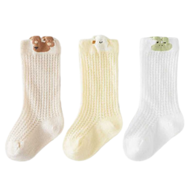 9i9 Baby Socks Summer Thin A-Class Anti-Mosquito Mesh Mid-Calf Seamless Combed Cotton 3 Pairs 1-3 Years