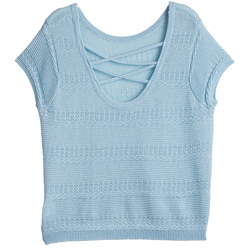 Olrain Summer New 3D Perforated Texture Cross Back Knit Vest Women Top Blue S