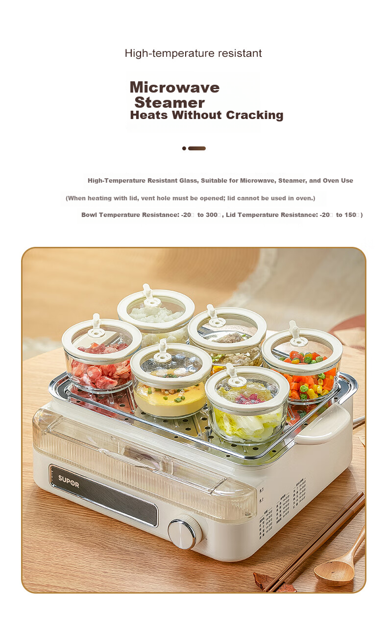 CRISTALGLASS Microwave Electric Steamer Glass Egg Steaming Bowl with Lid Baby Steamed Egg Bowl Single Serving Small Bowl for Steamed Meals 1