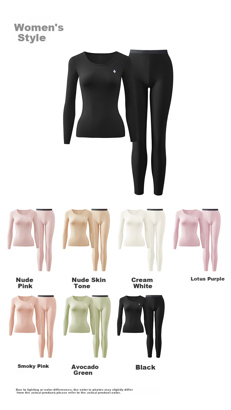 Youkeshu Women's Autumn Cotton Solid Color Set Pure Cotton Crew Neck Hyaluronic Acid Moisturizing Warm Underwear 13