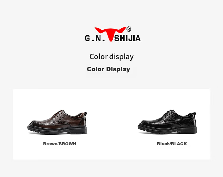 G.N.Shi Jia Men's Leather Shoes, Summer Hollow Breathable Brogue Carved Shoes, British Retro Business Formal Shoes for Me 19