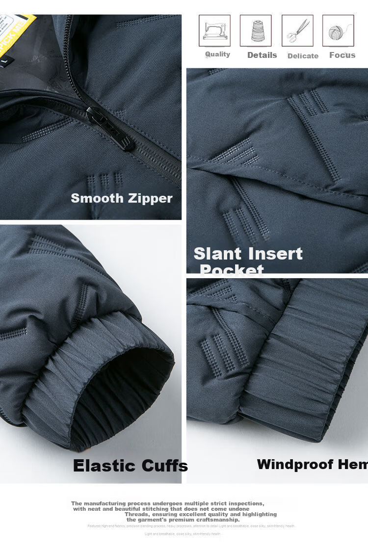 ROMON Men's Cotton Jacket Autumn Winter Business Casual Comfortable Stand Collar Cotton Coat Warm Outerwear 32207 Blue 4XL 6