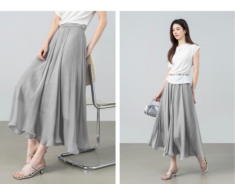 Shangdu Bila Elegant Radiant Half Skirt for Women Summer Soft Style Slimming A-Line Skirt Lightweight Draped Elastic Waist Flared Skirt 25