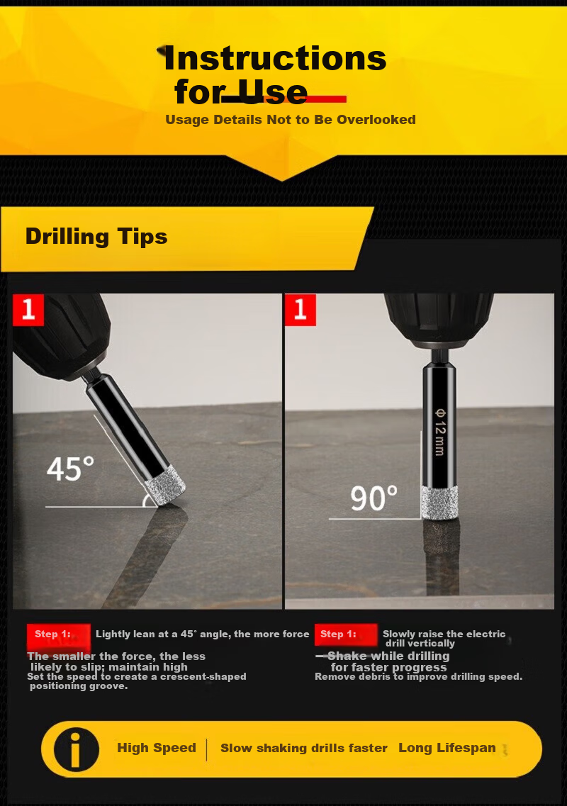 Yanran Brazing Drill Bit Hole Opener Puncher for Tile Marble Glass Hex Shank [6mm] 6 Pieces 5