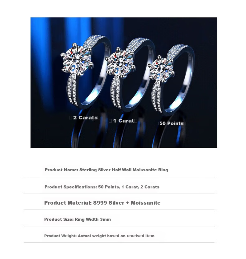 Zhoudajin CHOW TAI KING, One Carat Moissanite Diamond Ring, Sterling Silver Engagement Ring for Women, Qixi Valentine's Day Gift for Girlfriend Or Wife, Birthday Present 14