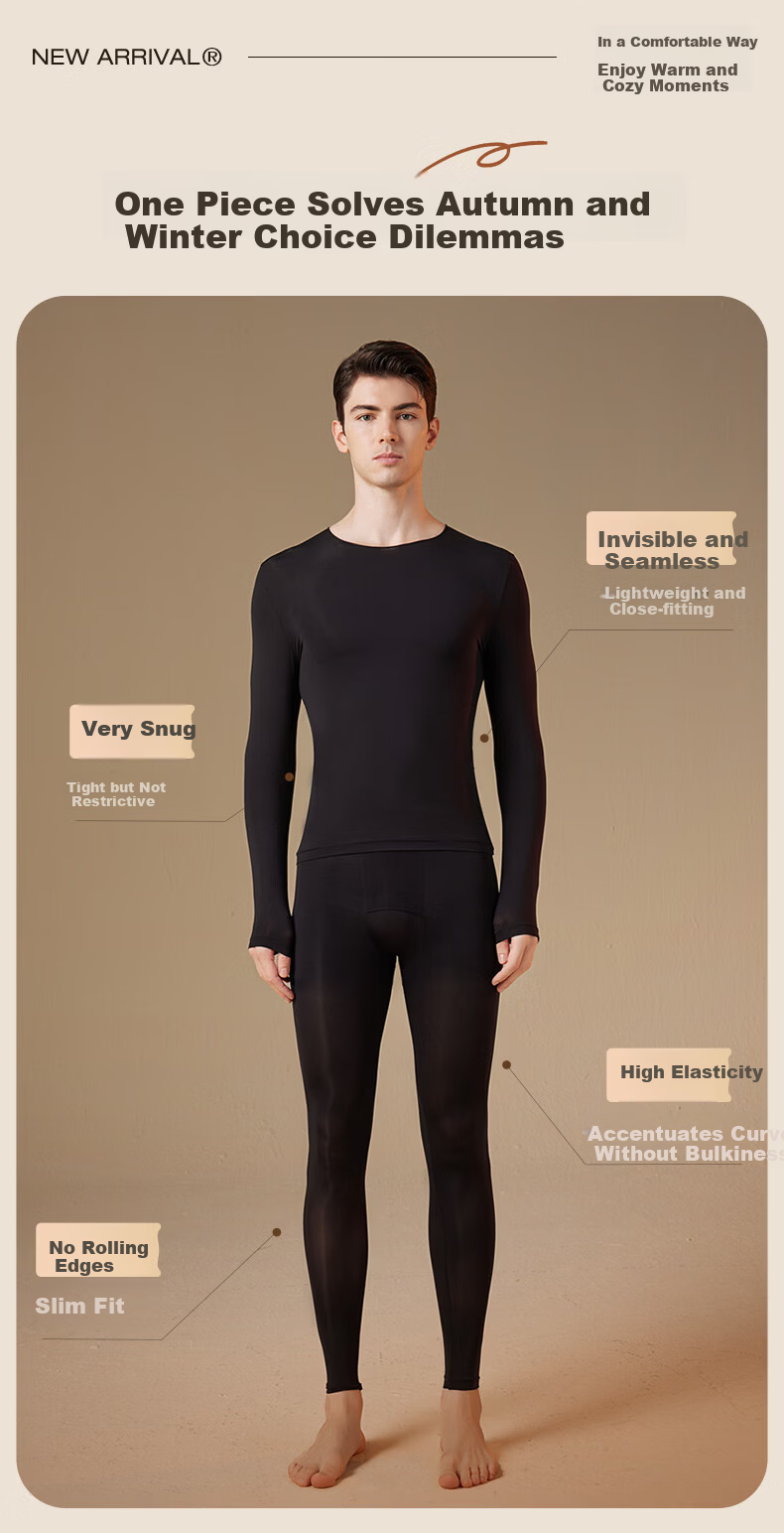 MiiOW 2025 New Ultra-Thin Hyaluronic Acid Base Layer High Elastic Skin-Friendly Men's Beauty Invisible Mask Autumn Shirt and Pants 2