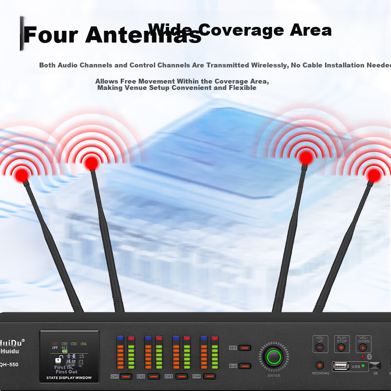 HuiDu QH-550A Professional Wireless Hand-in-Hand Conference Microphone Engineering Installation Video Conference Condenser Rechargeable Microphone Square Tube Chairman