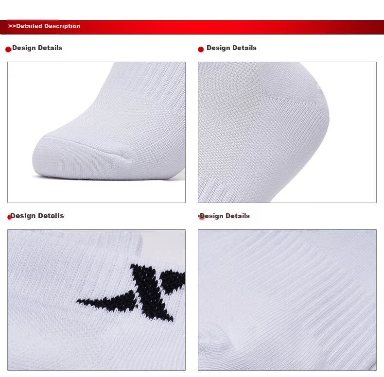 XTEP Men's Sports Socks 3-Pack Short Tube Spring Summer Comfortable Breathable Elastic Soft 6