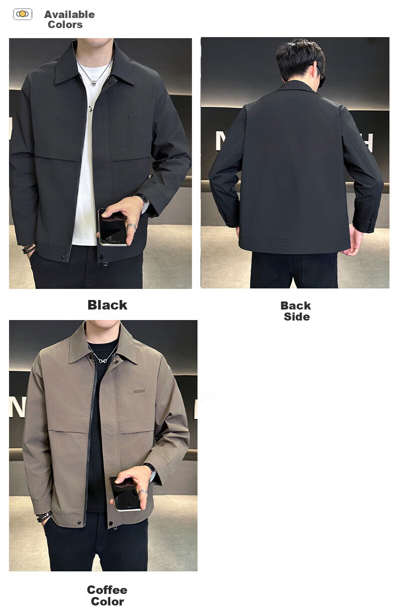 PLAYBOY Men's Spring Autumn Jacket Casual Outdoor Windproof Lapel Coat Black L 6