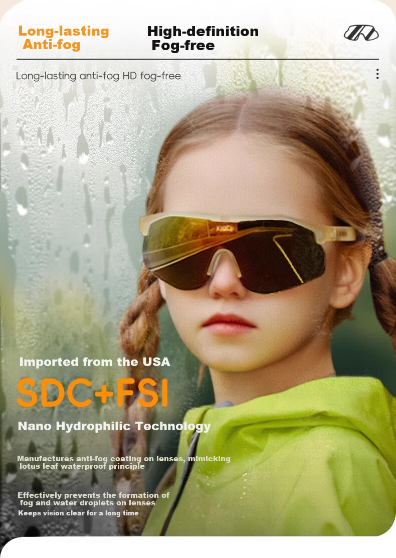 Kigo Kids Sports Glasses Unisex Running Mountaineering Protective Goggles Cycling Windproof Anti-Fog Sunglasses 6-12 Champagne Gold 2