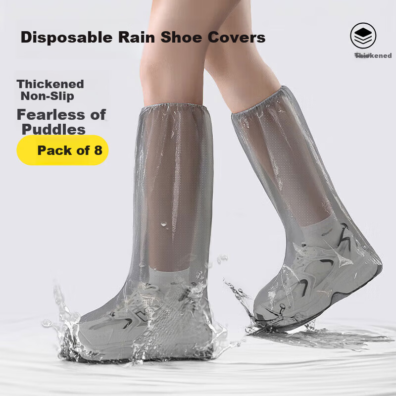 BWNK Disposable Rain Shoe Covers Waterproof Non-Slip Thickened Durable Adult High-Cut Rain Boots Shoe Covers 8-Pack