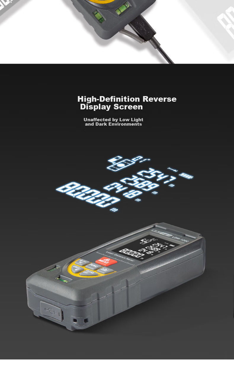 CEM LDM-80C Laser Distance Meter, High-Precision Laser Infrared Room Measuring Device, Electronic Ruler with Voice Playback, USB Direct Charging, 80 Meters Range 8