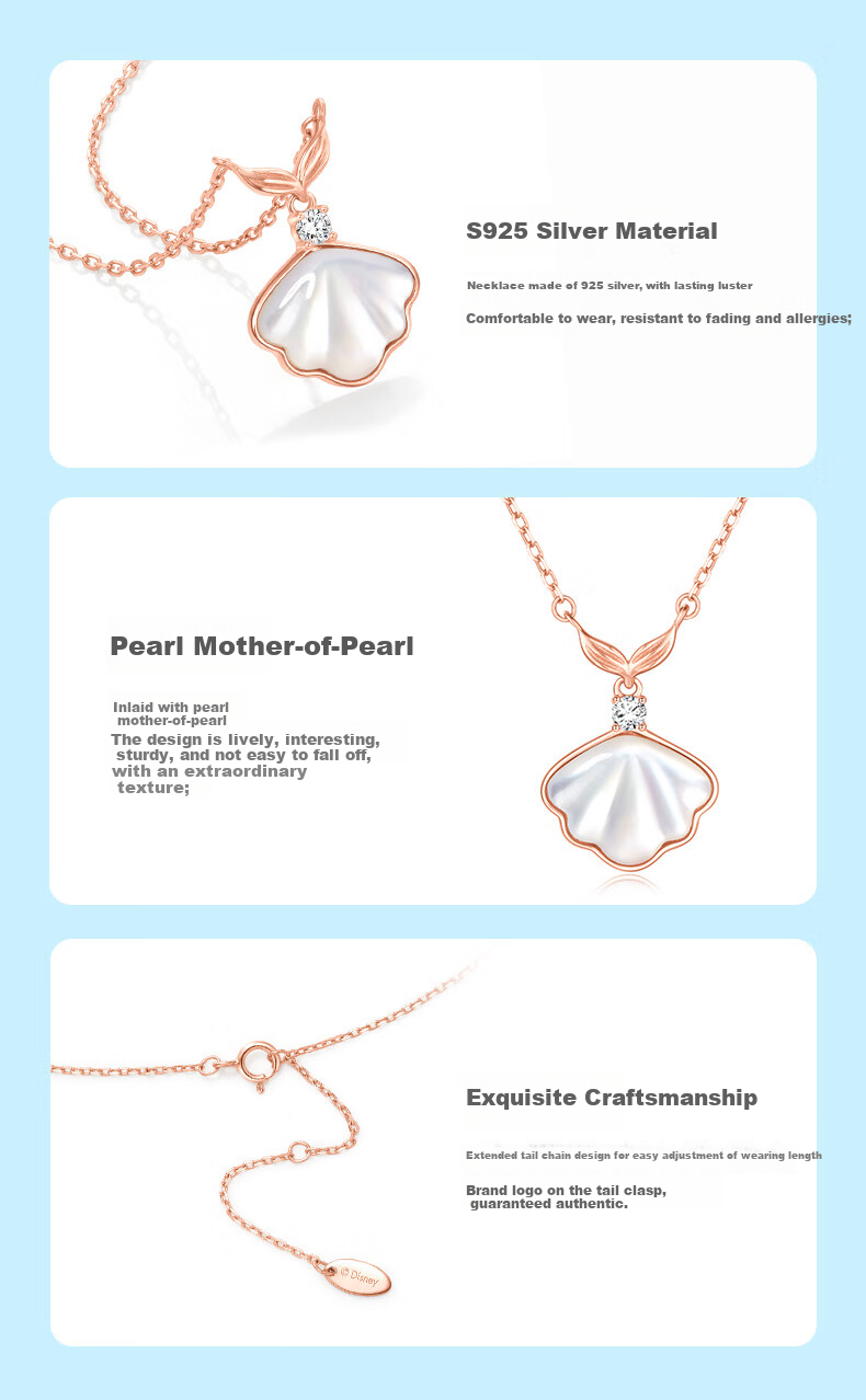 Disney Mermaid Series Shell Necklace 925 Silver Clavicle Chain Luxury Niche Birthday Gift for Women 38 Goddess Festival Gift for Girlfriend 11
