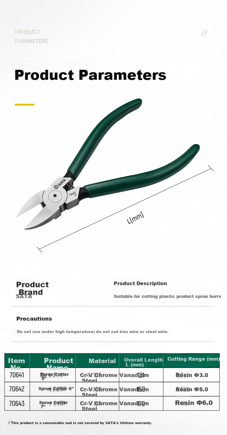 SATA 7" Plastic Sprue Cutter Resin Diagonal Pliers 70643 3