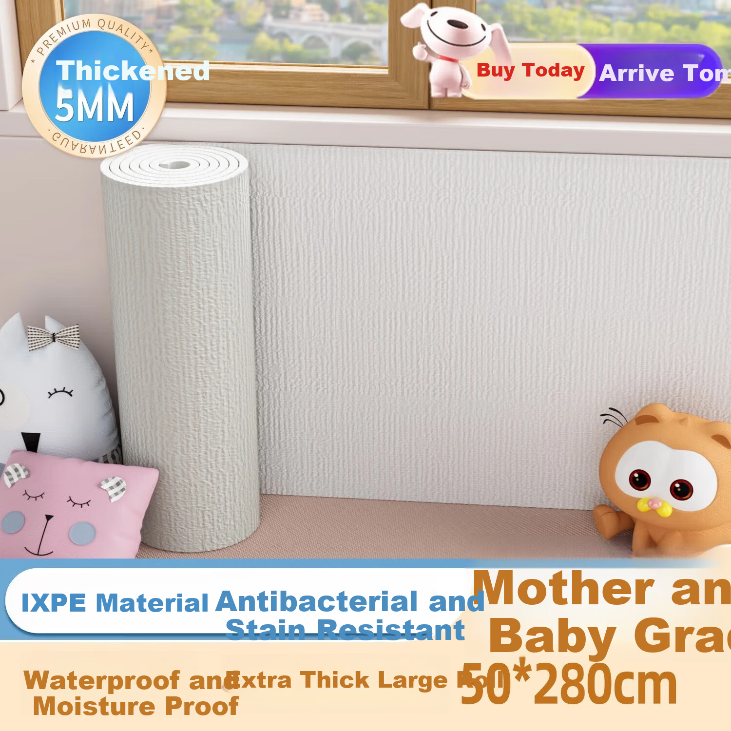 Newbelity Upholstered Headboard Soft Pack Children's Anti-Collision Wall Sticker Tatami Soft Pack Wall Surround Self-Adhesive [50*280cm] Off-White 1 Roll