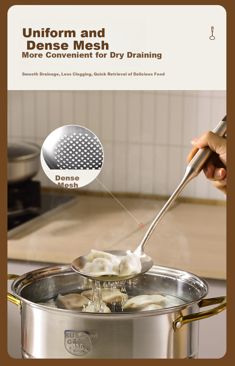 MAXCOOK Strainer, 316L Stainless Steel Mesh Skimmer Ladle Spoon Hot Pot Scoop with Walnut Handle, Heat-Resistant Filter MCCU6199 5